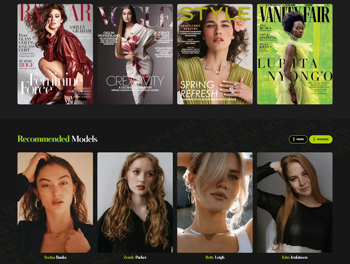 Mink Model Management landing page